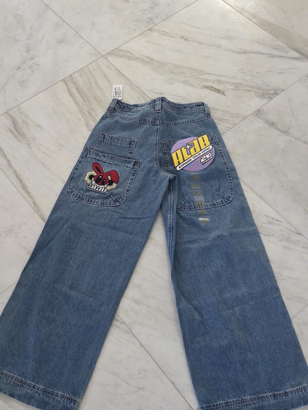 ALab Light Blue  Wide-Leg Jeans with Embroidered Logo